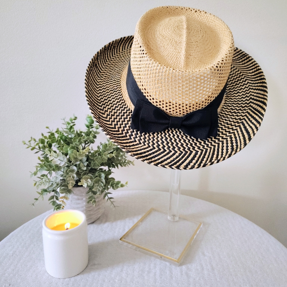 Elegant Tan and Black Women's Straw Hat